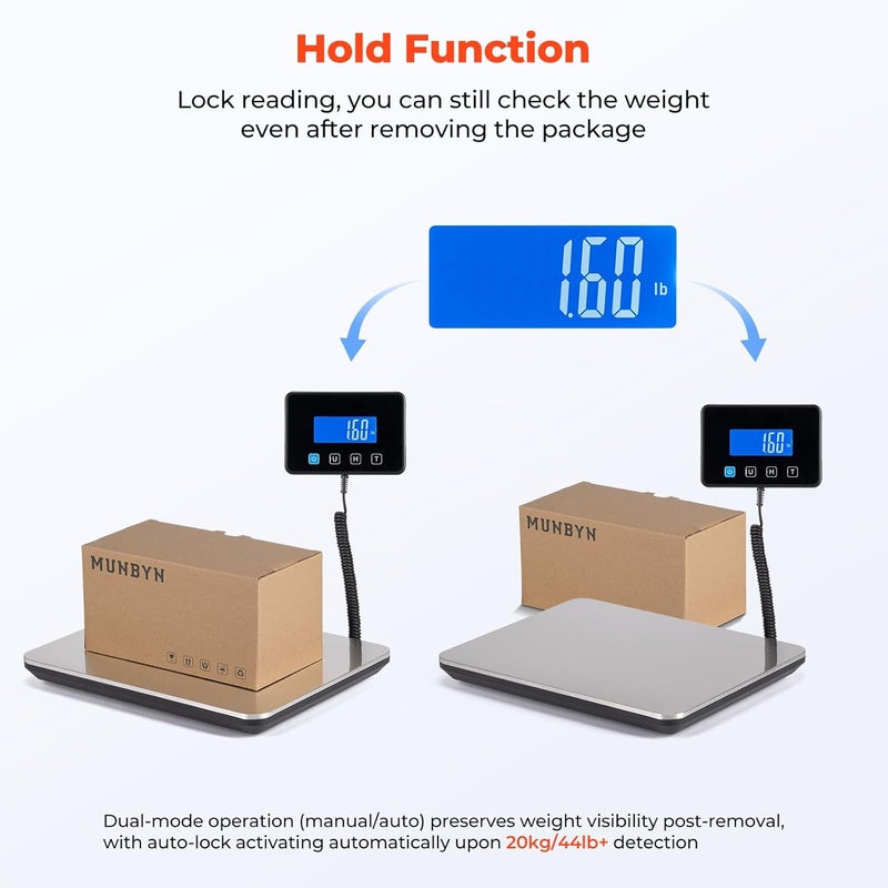 MUNBYN Shipping Scale, 440lb/1.8oz Digital Postal Scale for Packages with Hold/Tare Function, Backlit LCD, Battery & Cable Included, Postage Scale for Small Business, Packages, Luggage, and Home Use - Image 4